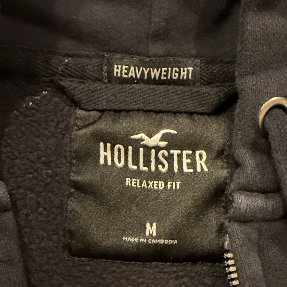 Hollister Men's Black Full-Zip Hooded Sweatshirt Heavyweight Size Medium - Picture 2 of 4